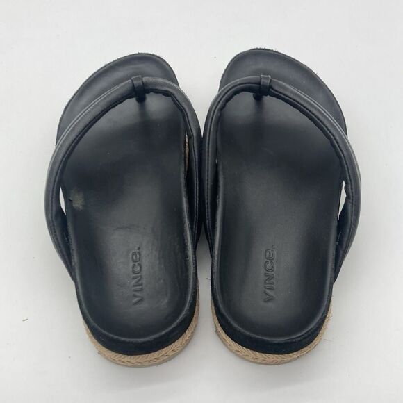 Womens Size 6 Vince Black Forest Platform Espadrille Thong Slide Sandal Leather - Picture 7 of 12